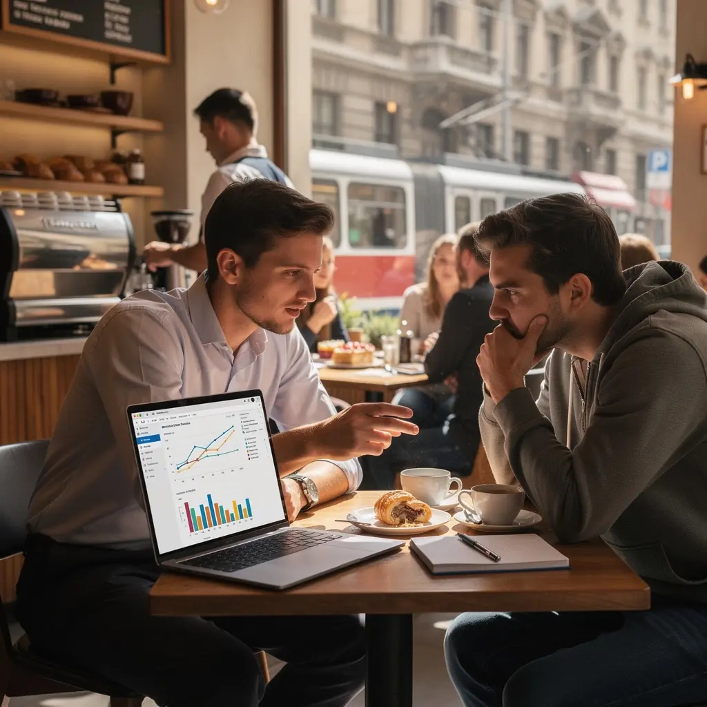 Képzés résztvevői, akik laptopon dolgoznak adatvizualizációs projekteken.